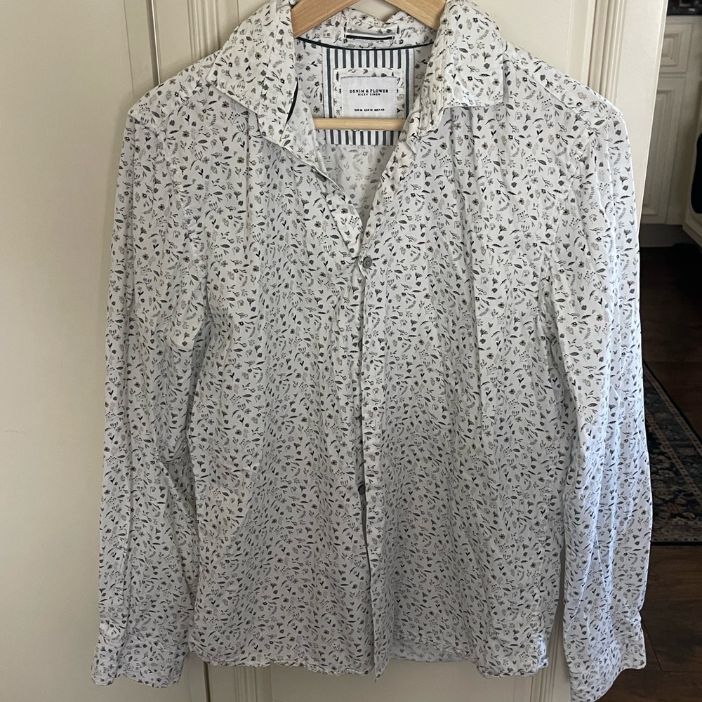 J. Crew White and Black Patterned Shirt